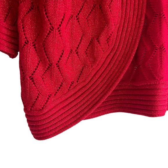 TanJay Red Open Front Women's Crochet Knit 3/4 Sleeve Cardigan Size Medium - Picture 4 of 9